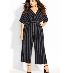 NWT City Chic Delight Jumpsuit in Black with White Stripe - 18